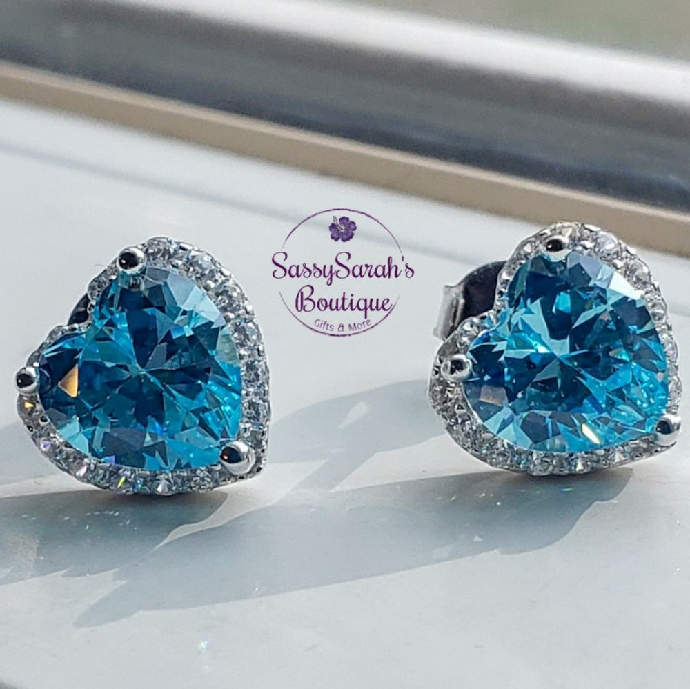 🆕️💙Blue Heart CZ Earrings .925 Sterling Silver